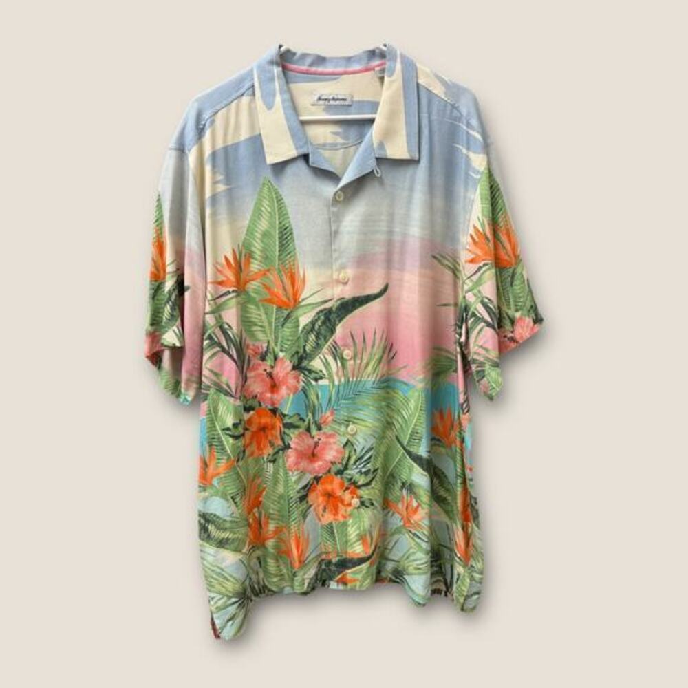 NWOT Tommy Bahama XXL Silk Beach Scene Camp Shirt Tropical Button Down